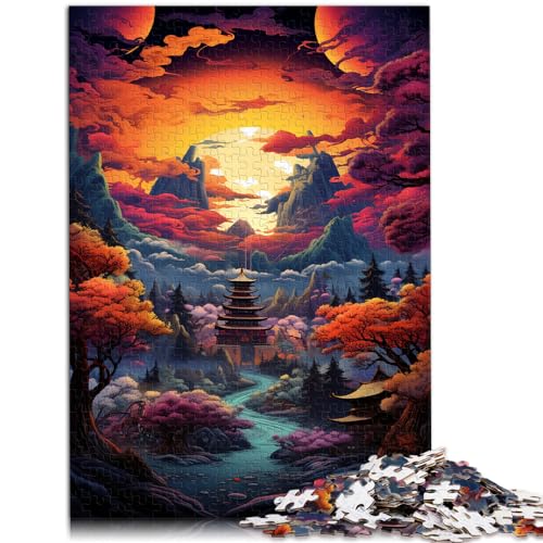 Puzzles für Schöne farbenfrohe psychedelische japanische Landschaft 1000 Puzzles für Erwachsene 1000 Teile Holzpuzzles lustige Familienspiele 1000 Stück (50 x 75 cm)