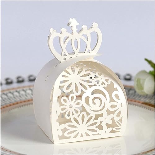 Box für Geschenke, Süßigkeiten-Box, 50 Stück Gold Hochzeit Party Geschenkbox Geschenktüten Rose Cut Hollow Candy Dragee Taufe Schokolade Verpackung Box Papierbox (Farbe: Gold Rose Crown, Größe: 50 Stü