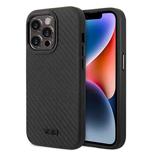 CG Mobile Entworfen für TUMI iPhone 14 Pro Max Handyhülle in schwarzem Aluminium-Carbon-Muster, echte schützende und langlebige Hülle mit einfachem Schnappverschluss, Stoßdämpfung und Signatur-Logo