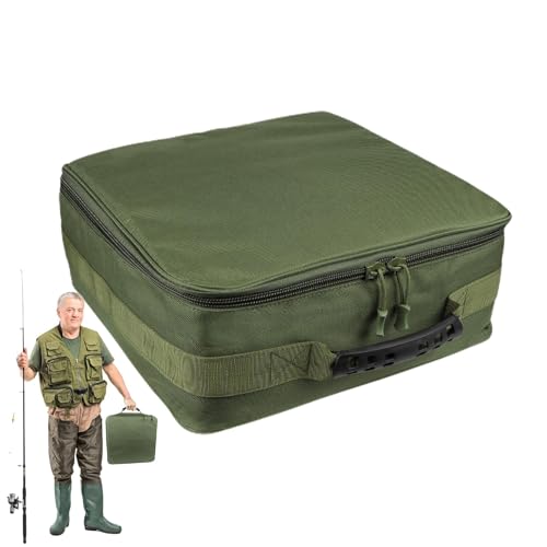 Xasbseulk Angelausrüstungstasche, 20,5 l Angelrolle, Ausrüstungstasche, Angeltasche, Spulenkoffer, tragbare Angelausrüstung, Angelrollen-Etui für Baitcast-Fliegenrollen, armee-grün, Refer to