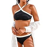 AMUSTER Damen Bikini Set Push Up Badeanzug Zweiteilige Bandeau Neckholder Push Up Bikini Set mit Shorts