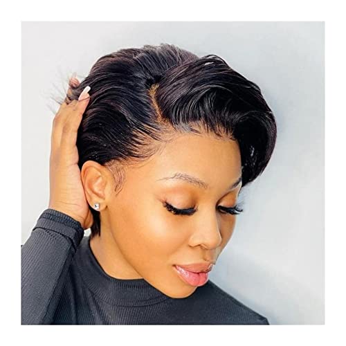 Perücken Kurze Pixie Cut Perücken 13 × 6 × 1 T Teil Lace Front Perücken for Frauen Brasilianisches Remy Haar Natürliche Farbe Glueless HD Transparent Deep Part Lace Frontal Perücken Damenperücke