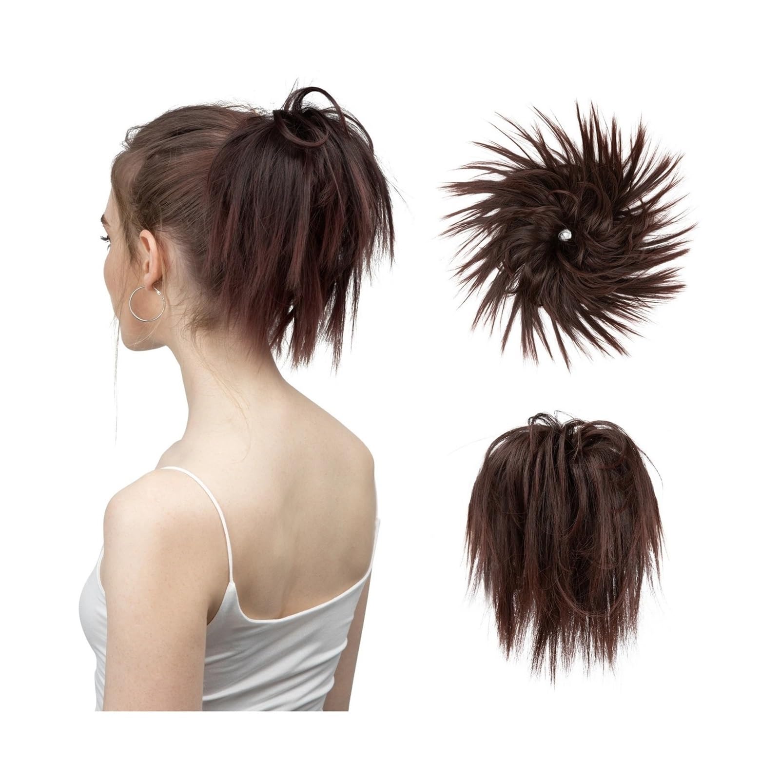 Haarteil Synthetisches Kunsthaar, unordentlicher Dutt, Chignon, elastisches, flexibles Band, Haargummi, lockiges Haarteil, synthetische Verlängerung Haarverlängerung(4T33)