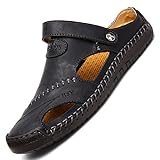 letaofang Sandalen Herren Leder Strand Hausschuhe Wandersandale Outdoorschuhe Sommer Trekkingschuhe Pantoletten Slipper Clogs