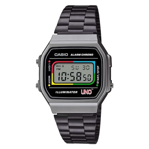 Casio Armbanduhr Unisex X Uno Vintage Stahl Schwarz Quarz Digital A168WEUC-1AER, Schwarz