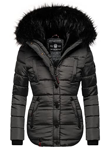 MARIKOO Damen Winter Jacke Steppjacke Lotusblüte (vegan hergestellt) Anthracite Gr. L