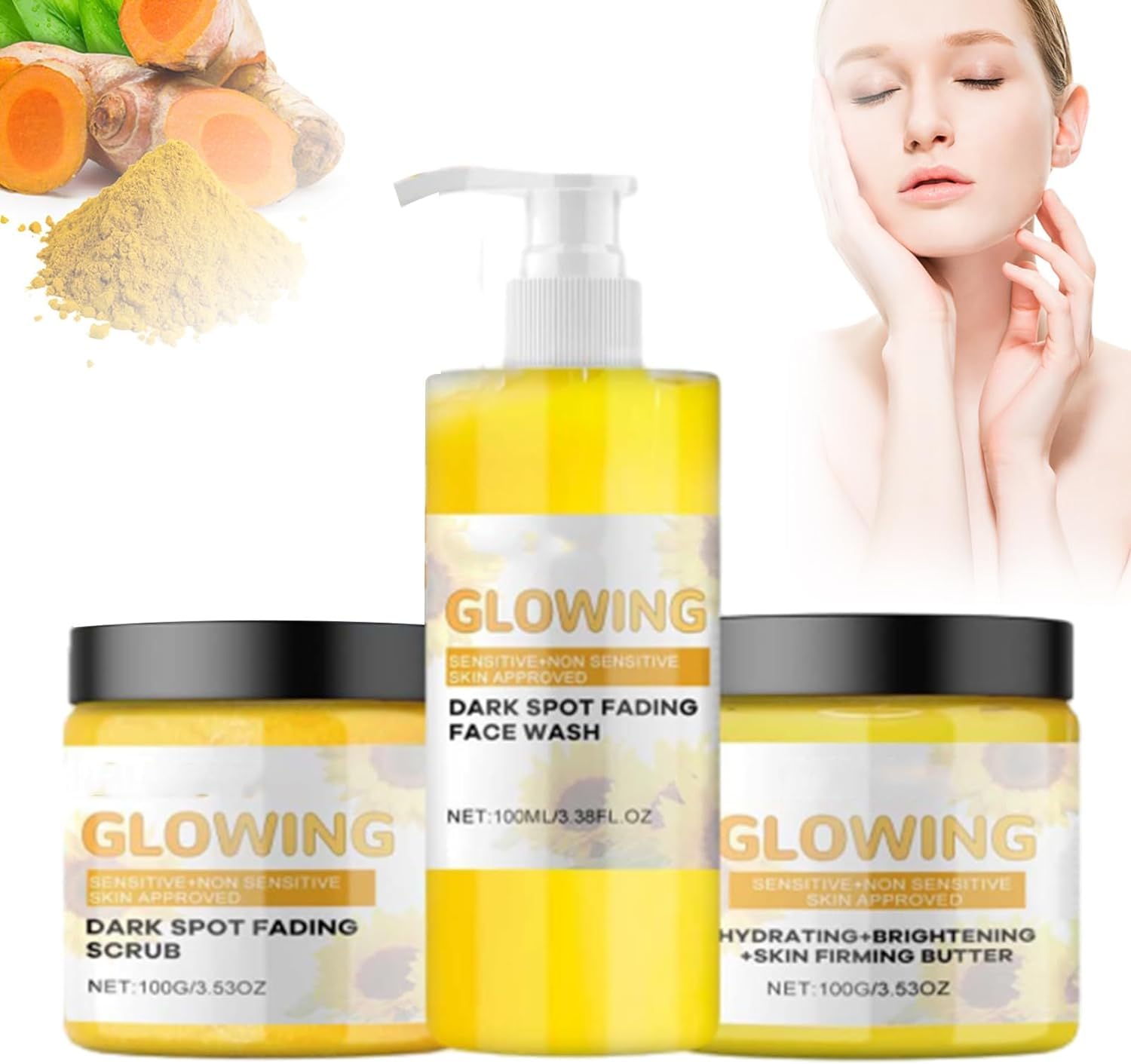 Glow Combo Skin Care Set, 3 In 1 Turmeric Combo Skincare Set, Turmeric Glow Scrub, Glow Butter and Turmeric Glow Face Wash, Natural Exfoliation and Hydration (1 Set)