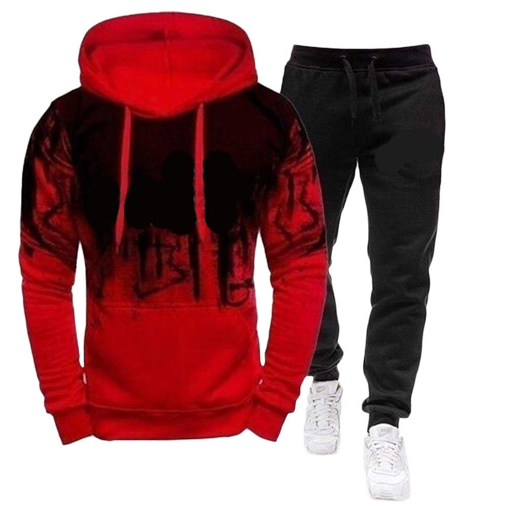 SOMTHRON Herren Trainingsanzug Sportanzug Jogging Jacke Hose Sets Sweatshirt mit Langen Ärmeln und rundem Ausschnitt Pullover Fleece Kapuzenpullis 1 Sätze Sporthose + Hoodie Herbst 2020