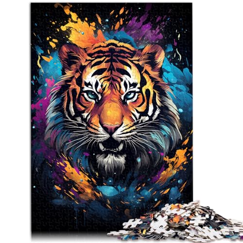 Puzzle, farbenfrohes psychedelisches Tiger-Puzzle für Erwachsene, 1000 Teile, Holzpuzzle als Geschenk für die ganze Familie, 1000 Teile (50 x 75 cm)