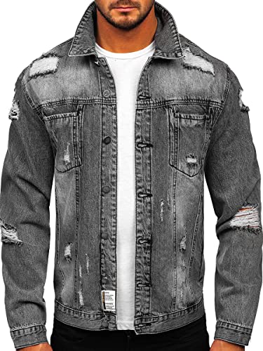 BOLF Herren Jeansjacke Übergangsjacke Trucker Jacke Denim Jacke Warm Jeans Denim Vintage Classic Street Style MJ501G Grau XL [4D4]