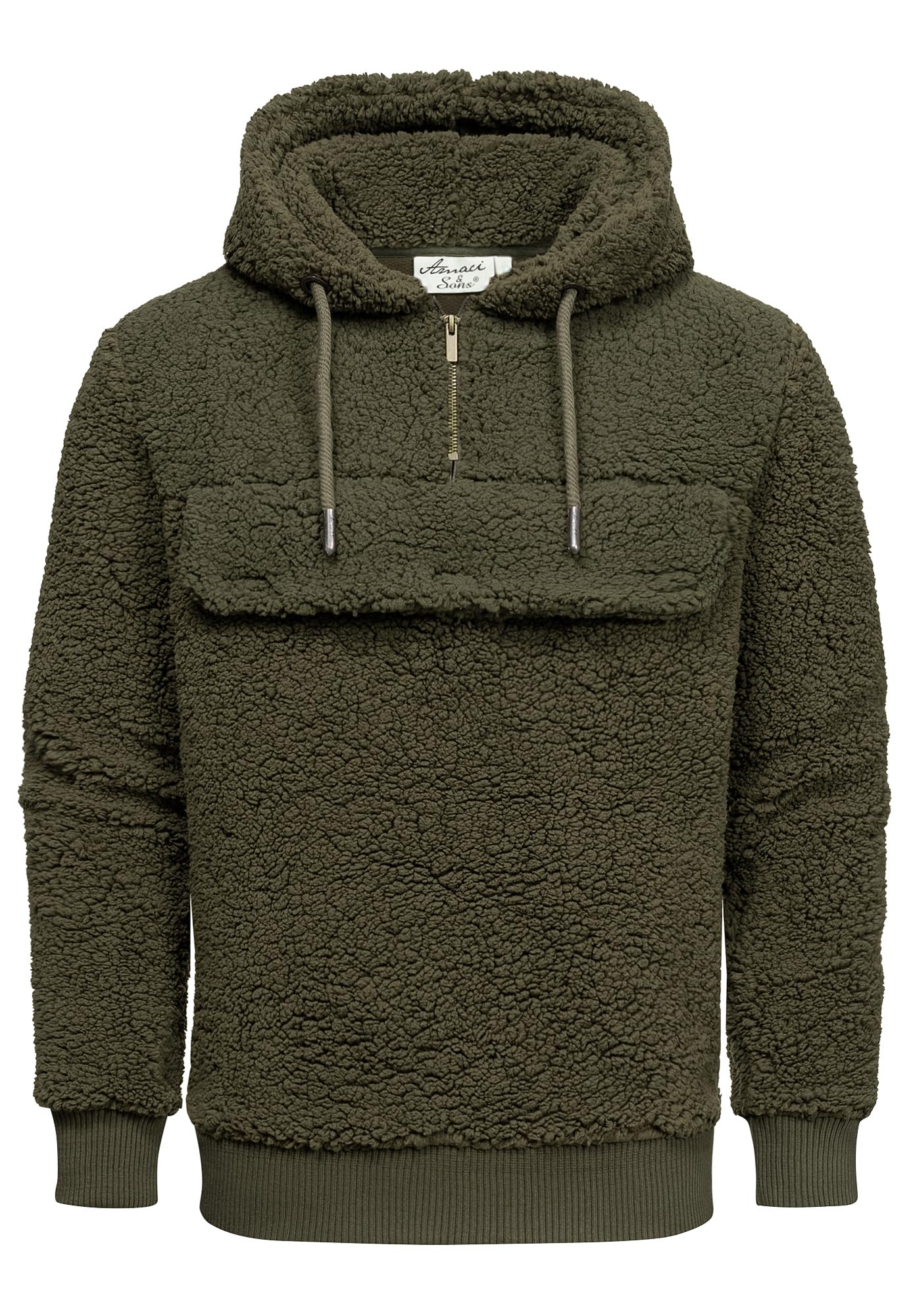 Amaci&Sons Herren Kapuzenpullover Teddy Sweatjacke Plüsch Hoodie Pullover Windbreaker 4066 Khaki L