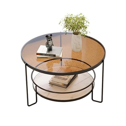 FUHAI-666 Beistelltisch Runder Couchtisch mit geripptem gehärtetem Glas. Minimalistischer Minitisch for kleine Wohnzimmer, platzsparendes modernes Design Kaffeetisch Kleiner Sofatisch(Schwarz,80cm)