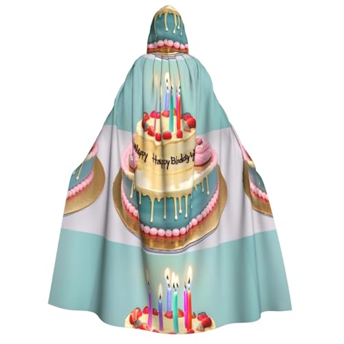 WURTON Happy Birthday Big Cake Print Unisex Kapuzenumhang Kostüm Damen Herren Vampir Halloween Cosplay Karneval Mottoparty