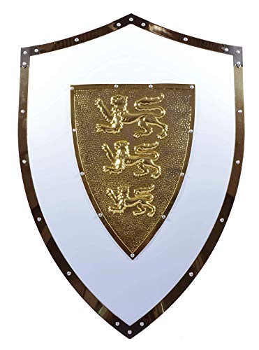 Joh. Vogler GmbH Ritter Deko Schild 3 Lions aus Metall 64 cm Tempelritter Ritterschild Schutzschild Wappenschild