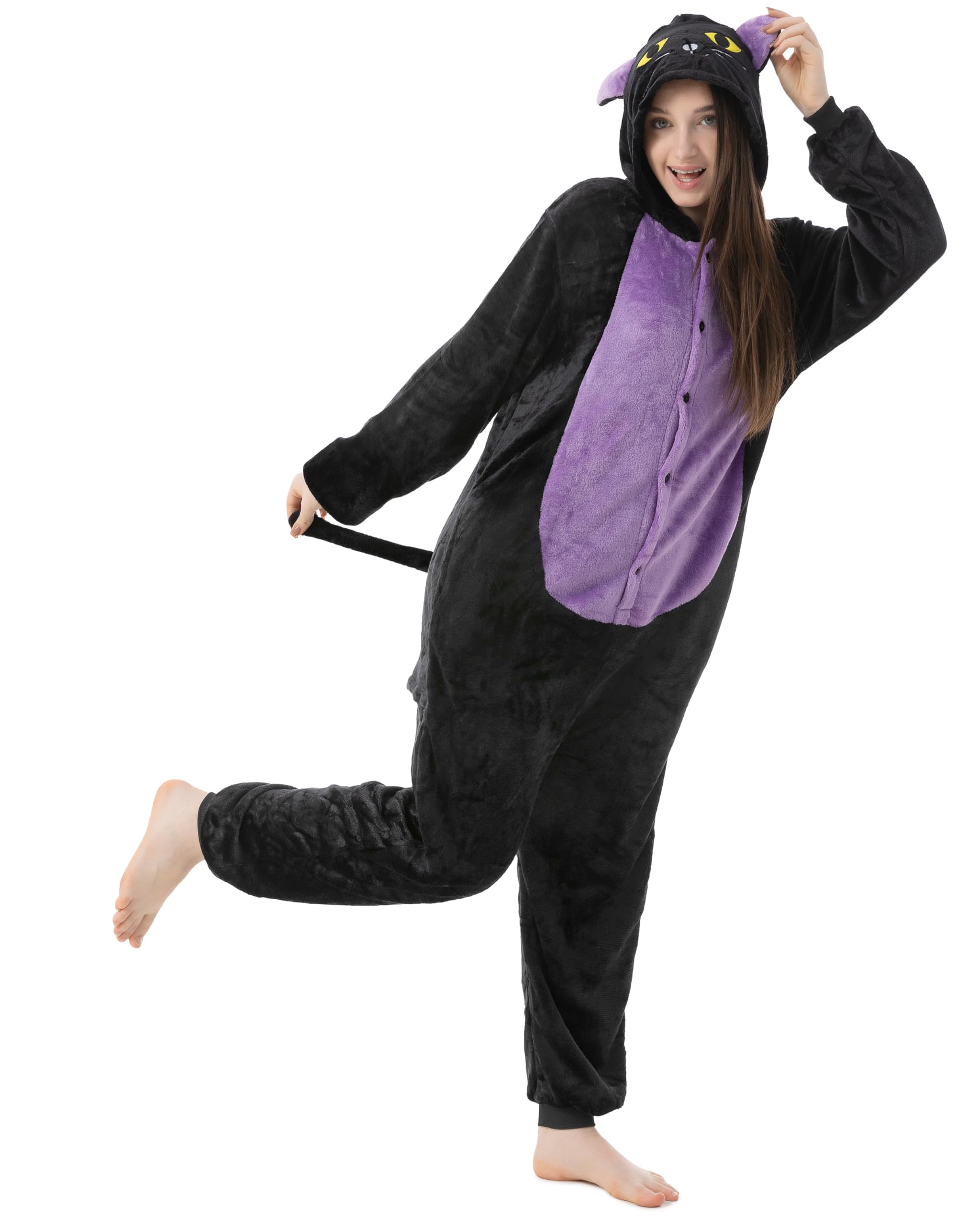 Katara 1744 -Katze schwarz Kostüm-Anzug Onesie/Jumpsuit Einteiler Body für Erwachsene Damen Herren als Pyjama oder Schlafanzug Unisex - viele Verschiedene Tiere