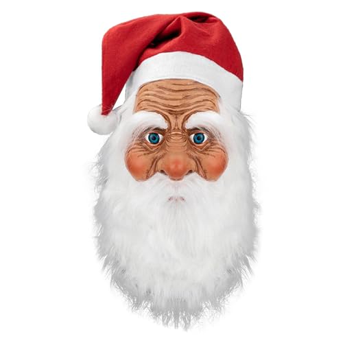 Weihnachtsmann-Gesichtsmaske,Santa-Gesichtsmaske für Erwachsene - Realistisches Weihnachtsmann-Gesichtsteil | Latex-Gesichtsmaske mit Bart und rotem Hut, Halloween-Party-Kostüm mit vollem Kopf für Erw