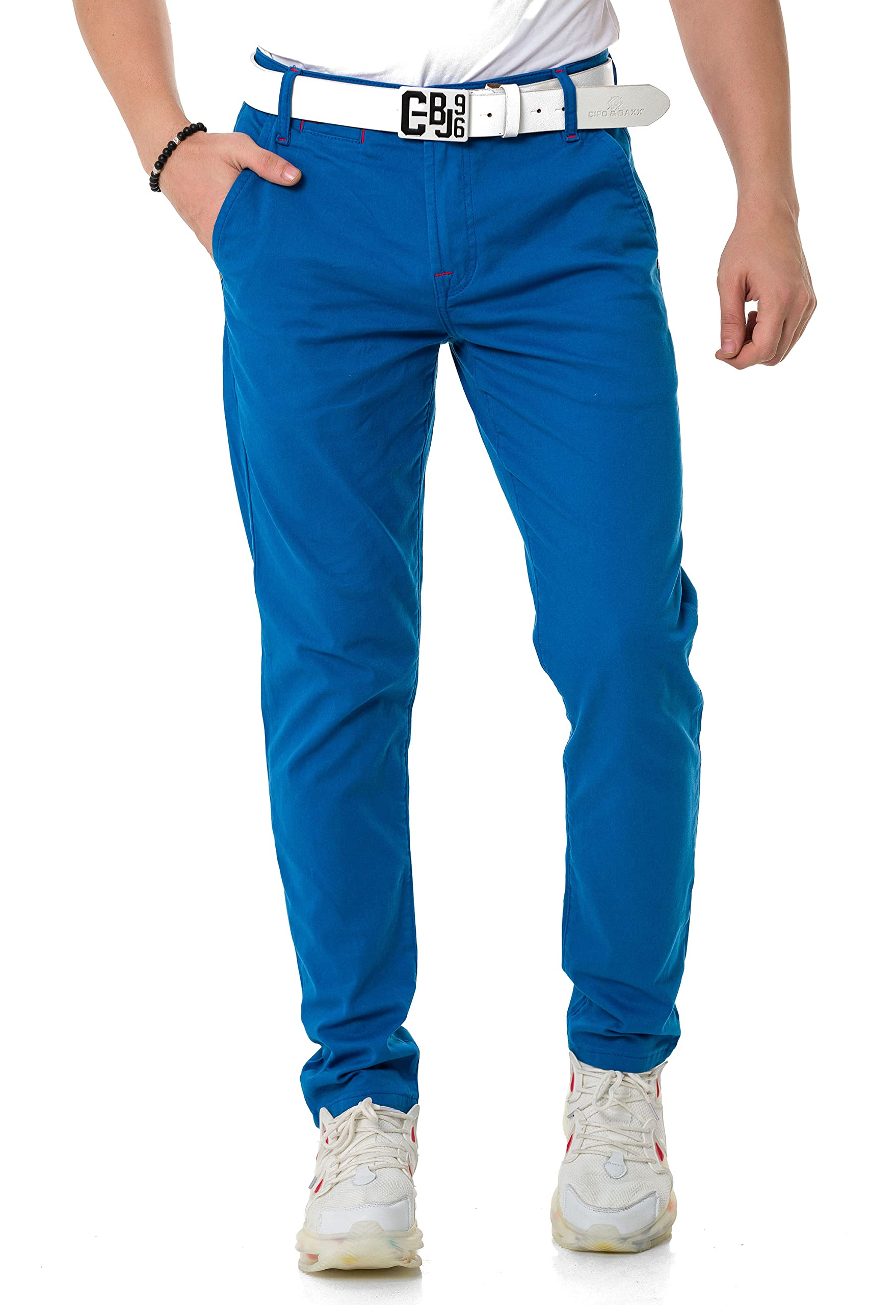 Cipo & Baxx Herren Chinohose Stretch Basic Baumwolle Slim Fit CD842 Saxeblau W36 L32