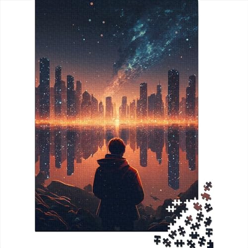 Science-Fiction-Stadt-Puzzle 1000 Teile für Teenager-Geschenke, Holzpuzzle für Erwachsene und Teenager von Spielspielzeug für Erwachsene, Familienpuzzle-Geschenk, 75 x 50 cm