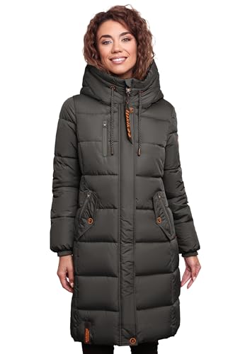 MARIKOO Damen Wintermantel Winterjacke mit Kapuze Steppmantel B941 [B941-Yuik-Anthrazit-Gr.XL]