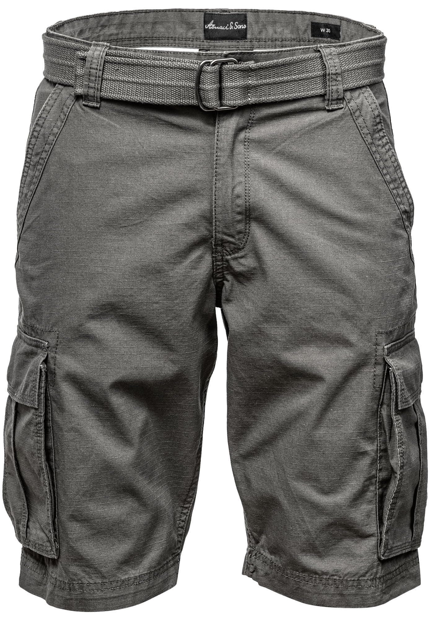 Amaci&Sons Herren Cargoshorts Männer Kurze Bermuda Hose inkl.Gürtel Regular Fit Gurt7027 Dunkelgrau W32