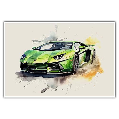 CanvasArts Watercolor Sketch Aquarell - Poster - ohne Rahmen - Auto Artwork Modern Art Wandbild, kompatibel zu Lamborghini Aventador (120 x 80 cm, Poster, Lamborghini Aventador)