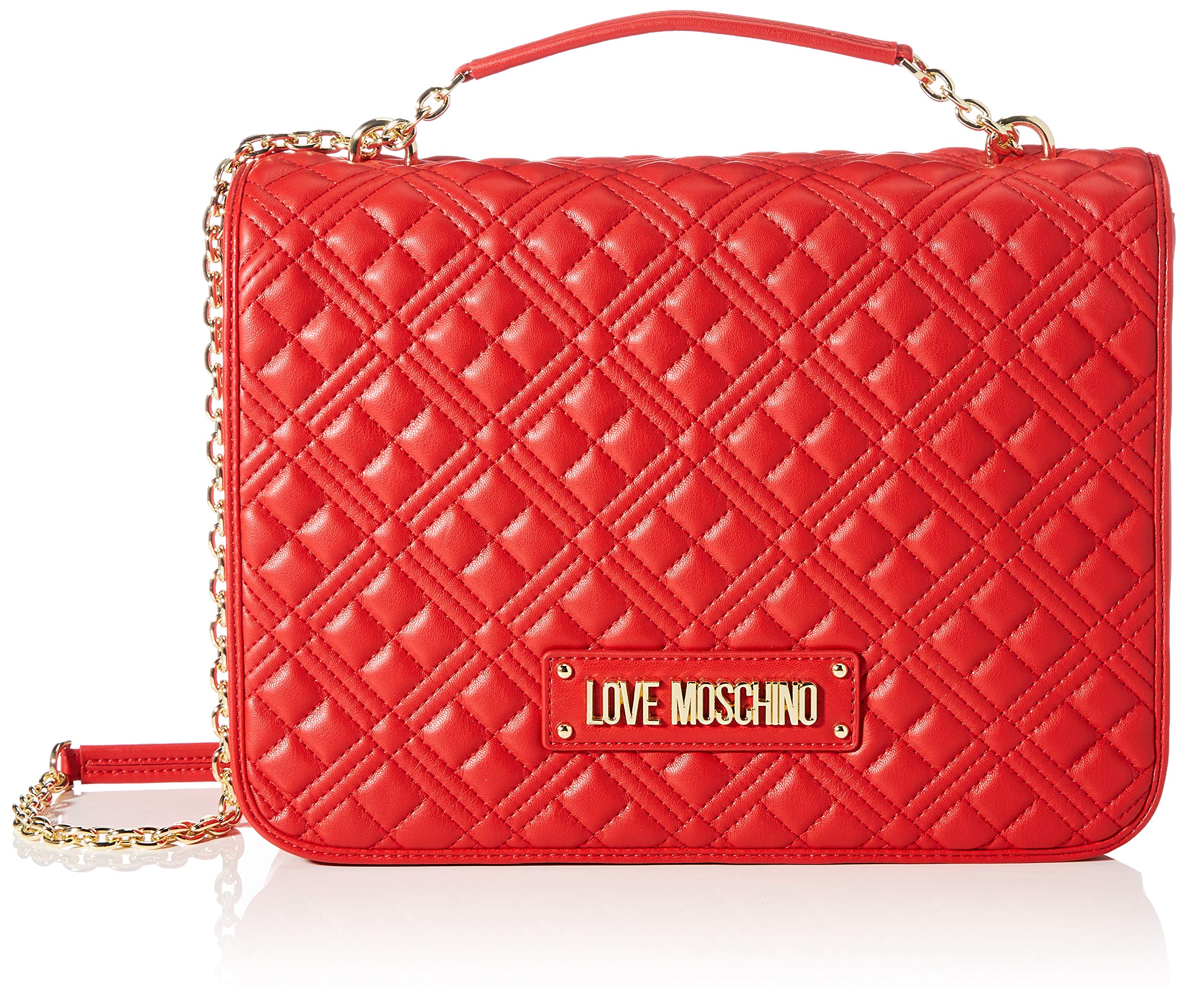 Love Moschino Damen Precollezione Ss21 Schultertasche groß aus PU-Kunststoff New Shiny Quilted, rot, Normal