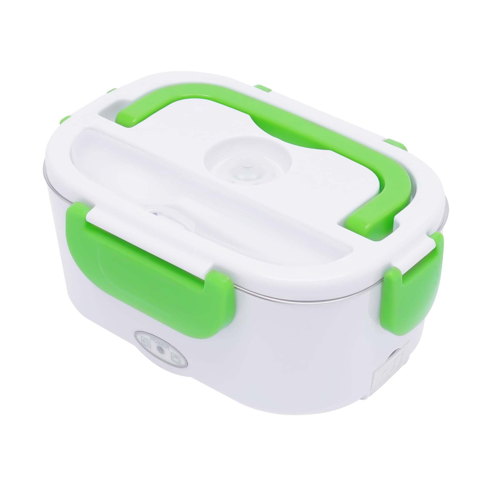 Fyssnn 1.5L Elektrische Lunchbox Edelstahl 12V/24V/220V Thermobox für Essen 40W Lunchbox Elektrisch Warmhalterbox Essenwärmer Geeignet zum Warmhalten oder Erhitzen von Speisen (Grün)