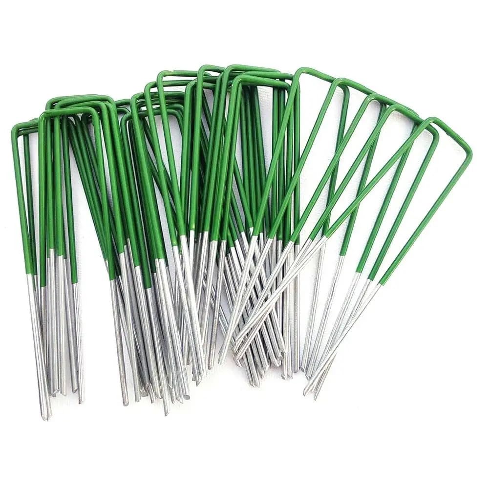 BFVAKBKYT U-förmige Heavy Duty Unkraut Membran Heringe, 20 stücke Garten Stakes U Förmigen Stahl Garten Pins Heavy Duty Hof