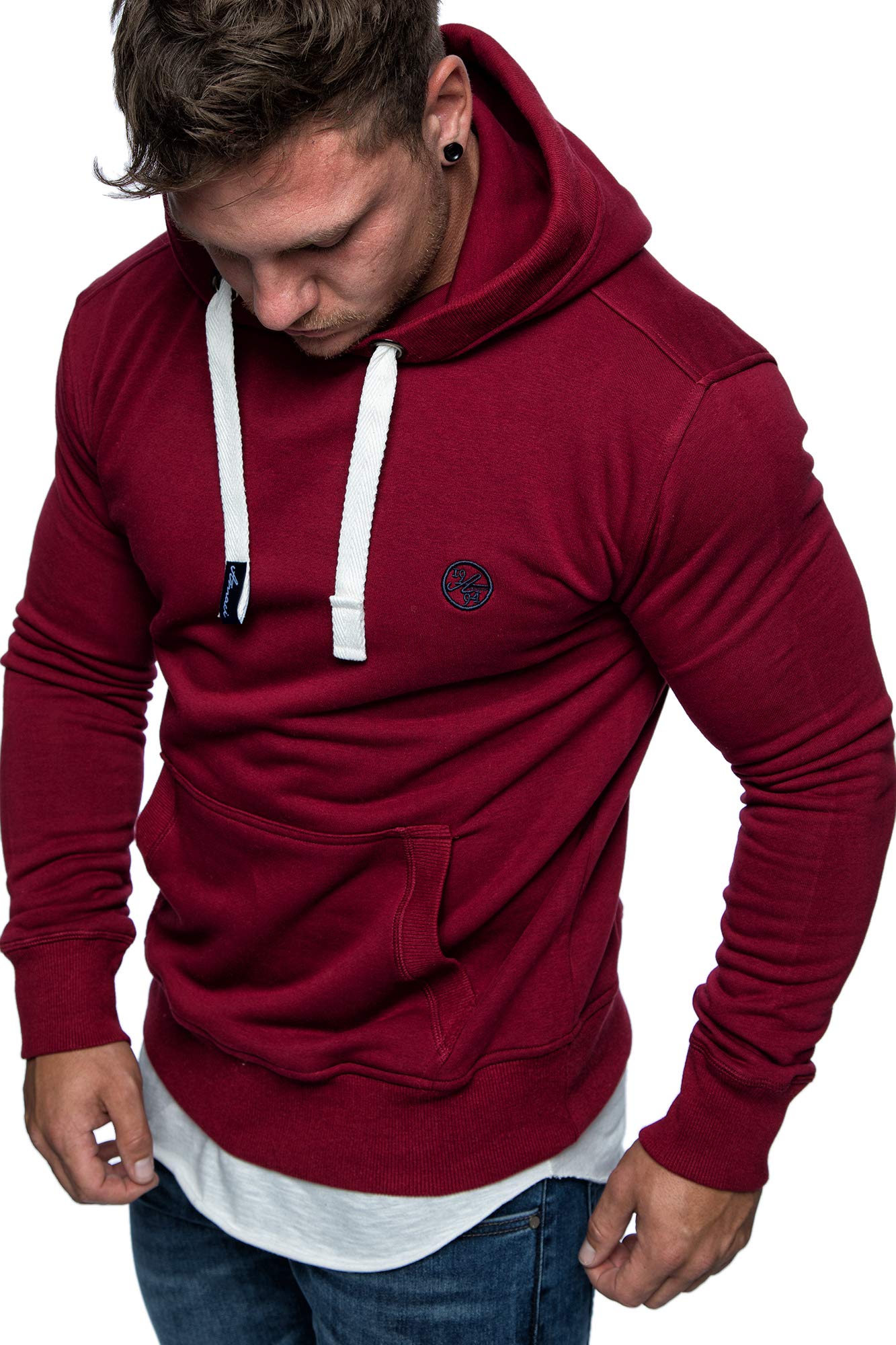 Amaci&Sons Herren Basic Logo Kapuzenpullover Sweatjacke Pullover Hoodie Sweatshirt 1-04028 Bordeaux XXL