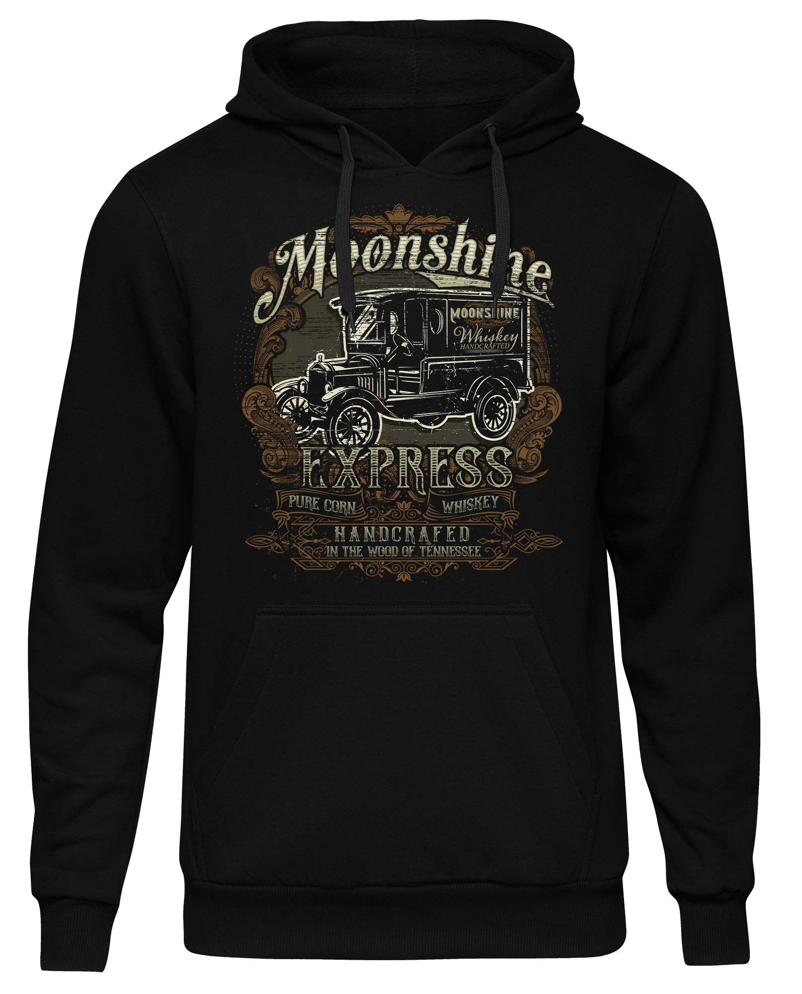 UGLYSHIRT Moonshine Express Herren Kapuzenpullover | Outlaw Pullover Prohibition Glass Whiskey Hoodie XXX Geschenk Schnaps | M3 Schwarz (M)