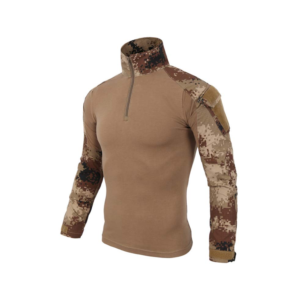 ShallGood Herren-Hemden, Kampf, Militär, Airsoft, BDU, Shirt, Outfit, Camouflage, Uniform, taktisch, schnell trocknend, mit Taschen, Ellbogenschützer, Langarm-Hemd, Multicam, Z1 braun, M