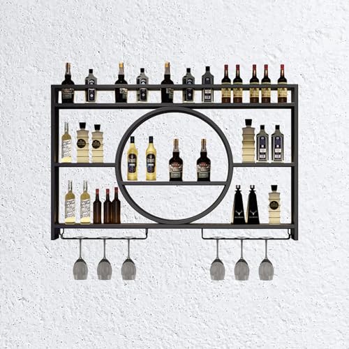 HSJFS Weinregal Bar Regale Wand Montiert Mit Wein Glas Halter Alkohol Regal Mini Bar Schwimmende Wein Halter Glas Regale Whiskey Regal Bar Schrank Alkohol Flasche Display Regal Für Cküche Esszimmer/Bl