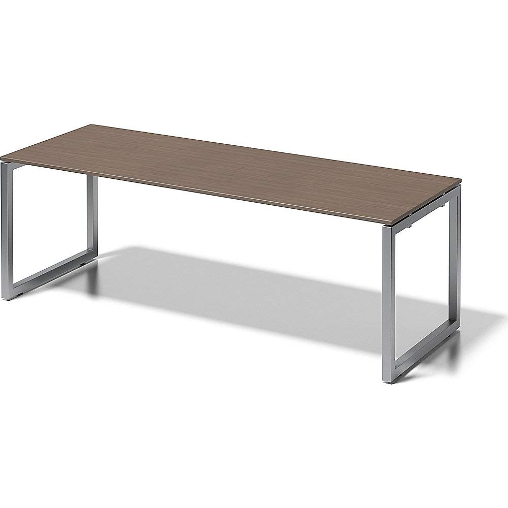 BISLEY Cito Schreibtisch, 740 mm höhenfixes O-Gestell, Metall, Wn355 Dekor Nußbaum, Gestell Silber, 80 x 220 x 85 cm