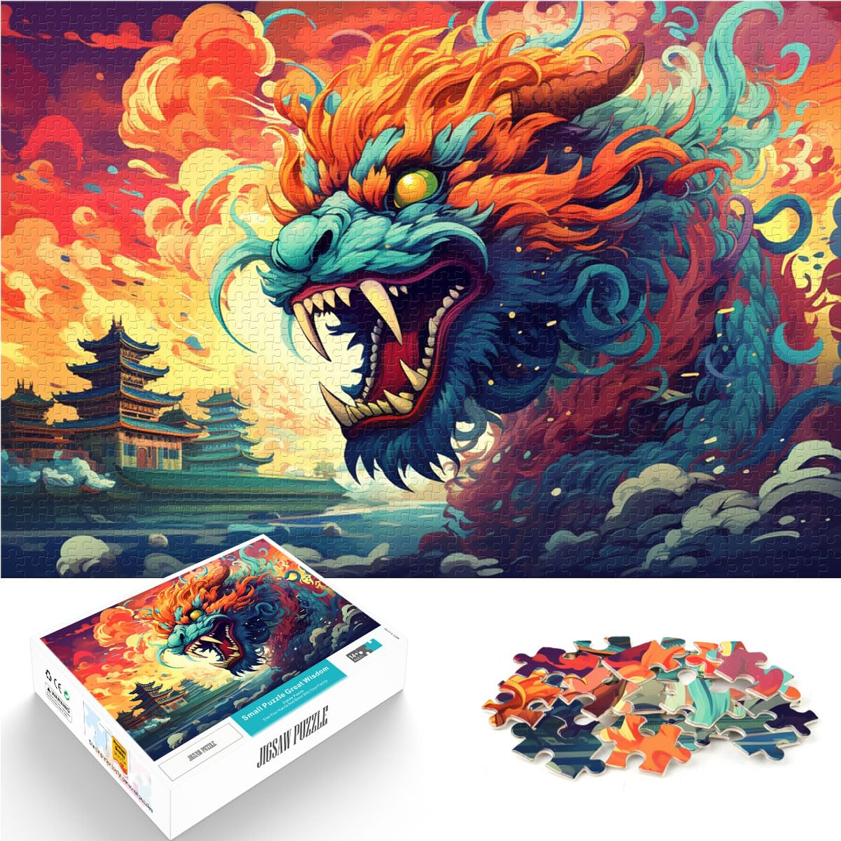 Puzzles Geschenke Spielzeug Bunter chinesischer Drache Erwachsene 1000 Teile Puzzle Holzpuzzle Familienspiel Stressabbau Schwierige Herausforderung Puzzle 1000 Teile (50x75cm)