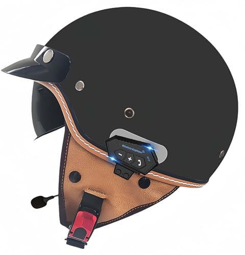 Vintage-Motorradhelm, Offener Helm, ECE-Zugelassener Offener Motorradhelm, Retro-Halbhelm Mit Sonnenblende, Für Erwachsene, Männer Und Frauen, Mopedhelme A,M57-58CM