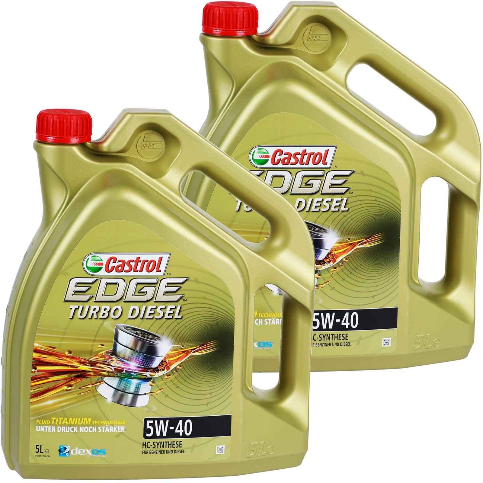 2x 5 L = 10 Liter Castrol Edge Turbo Diesel Fluid Titanium 5W-40 Motoröl inkl. Castrol Ölwechselanhänger