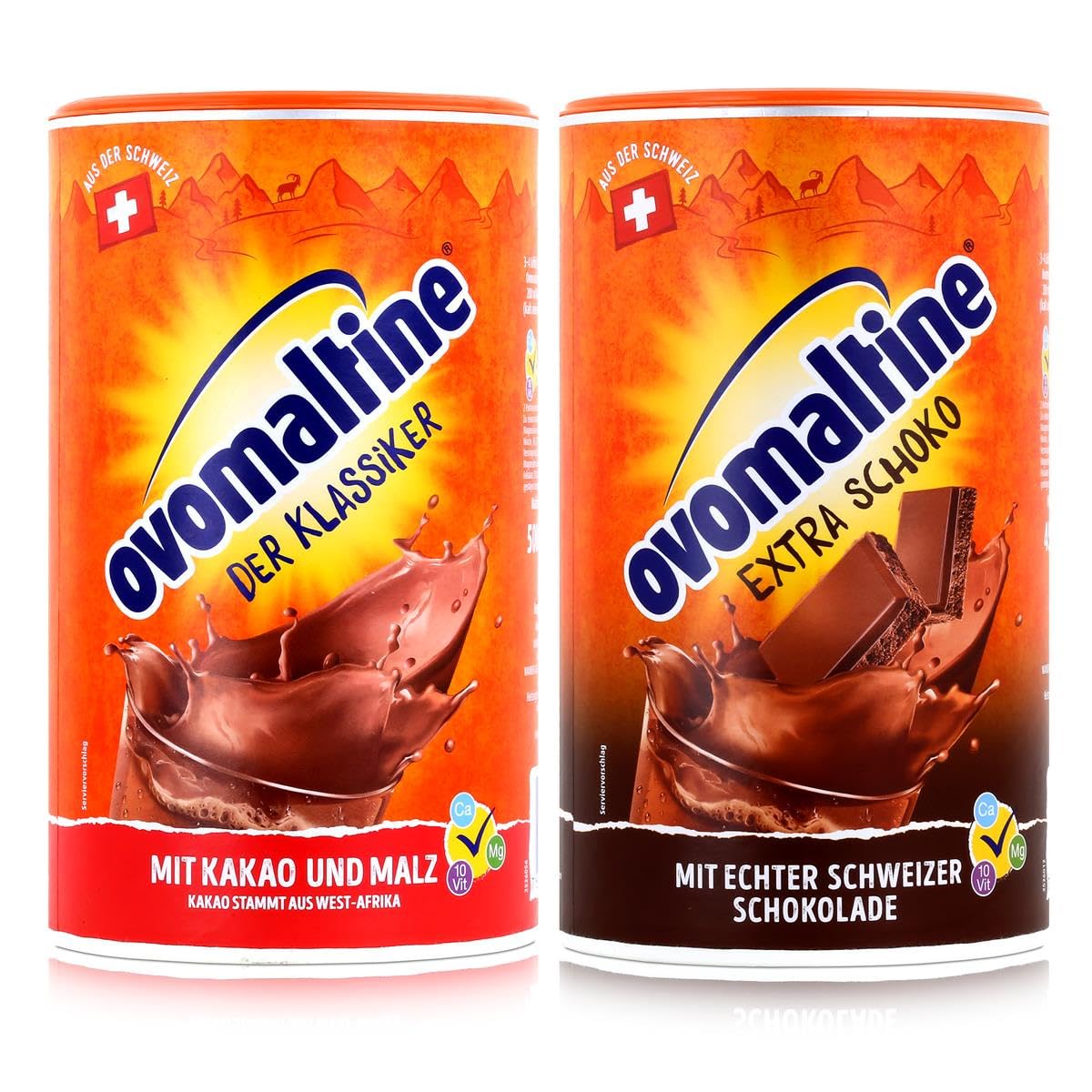 Ovomaltine Getränkepulver 450 g Schokopulver, 500 g Cassic Pulver, 2er Pack