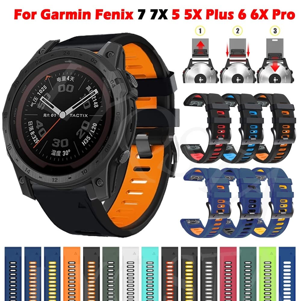 NEYENS Armband für Garmin Fenix 7, 7X, 5, 5X, Plus, 6, 6XPro, weiches Silikon, einfach anzubringen, für MK1/D2/Tactix 7 Pro Smartwatch-Armband, 26 mm, 22 mm, For Forerunner 935 945, Achat