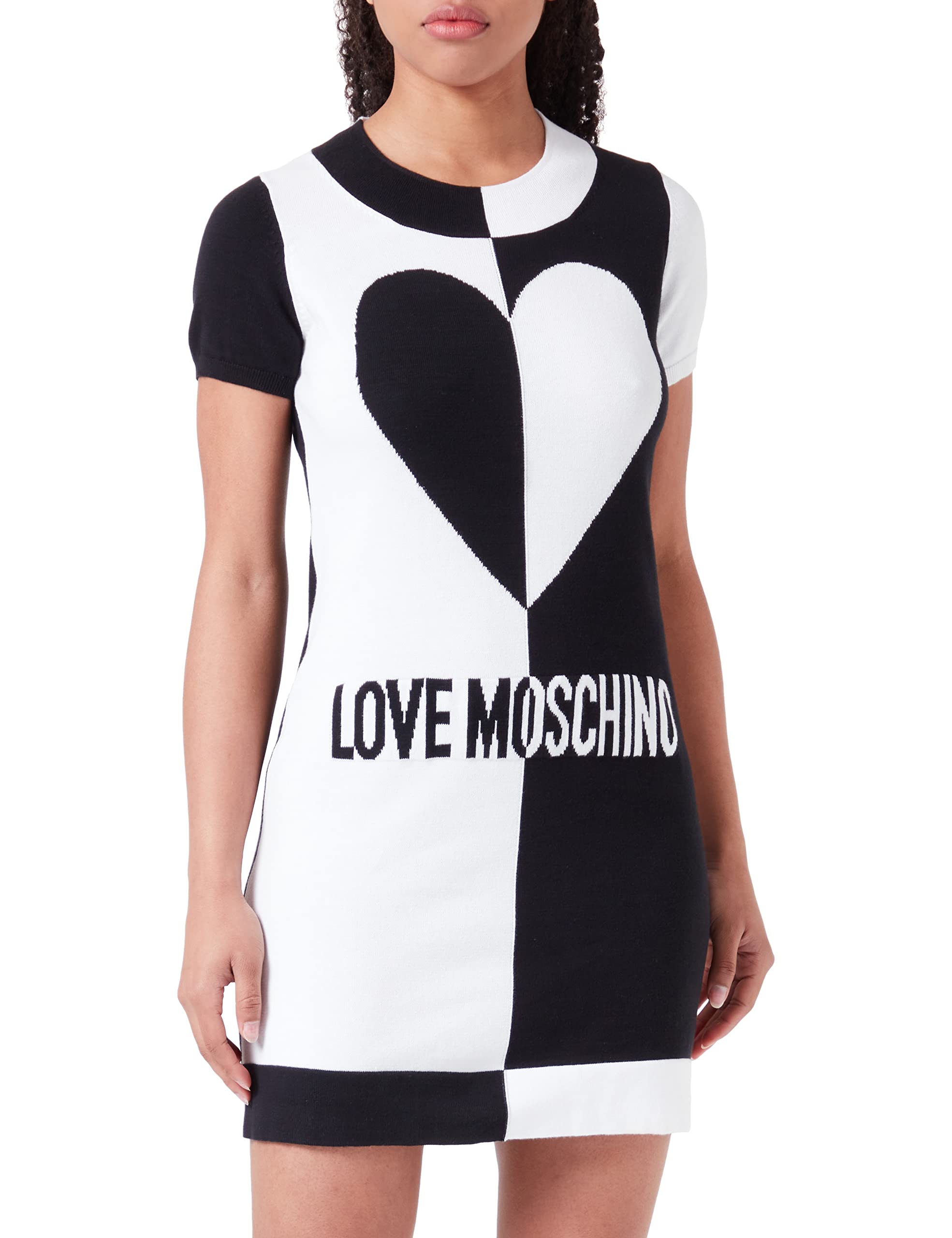 Love Moschino Women's Short-Sleeved Tube Dress, Black White, 48