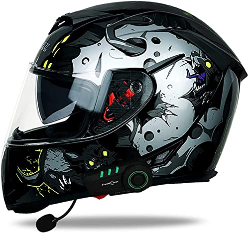 Bluetooth Motorradhelm Doppelvisier Integralhelm Damen Und Herren Mofahelme Klapphelm Mit Sonnenblende,DOT/ECE Zertifiziert Mit Eingebautem Mikrofon Für Automatische Beantwortung