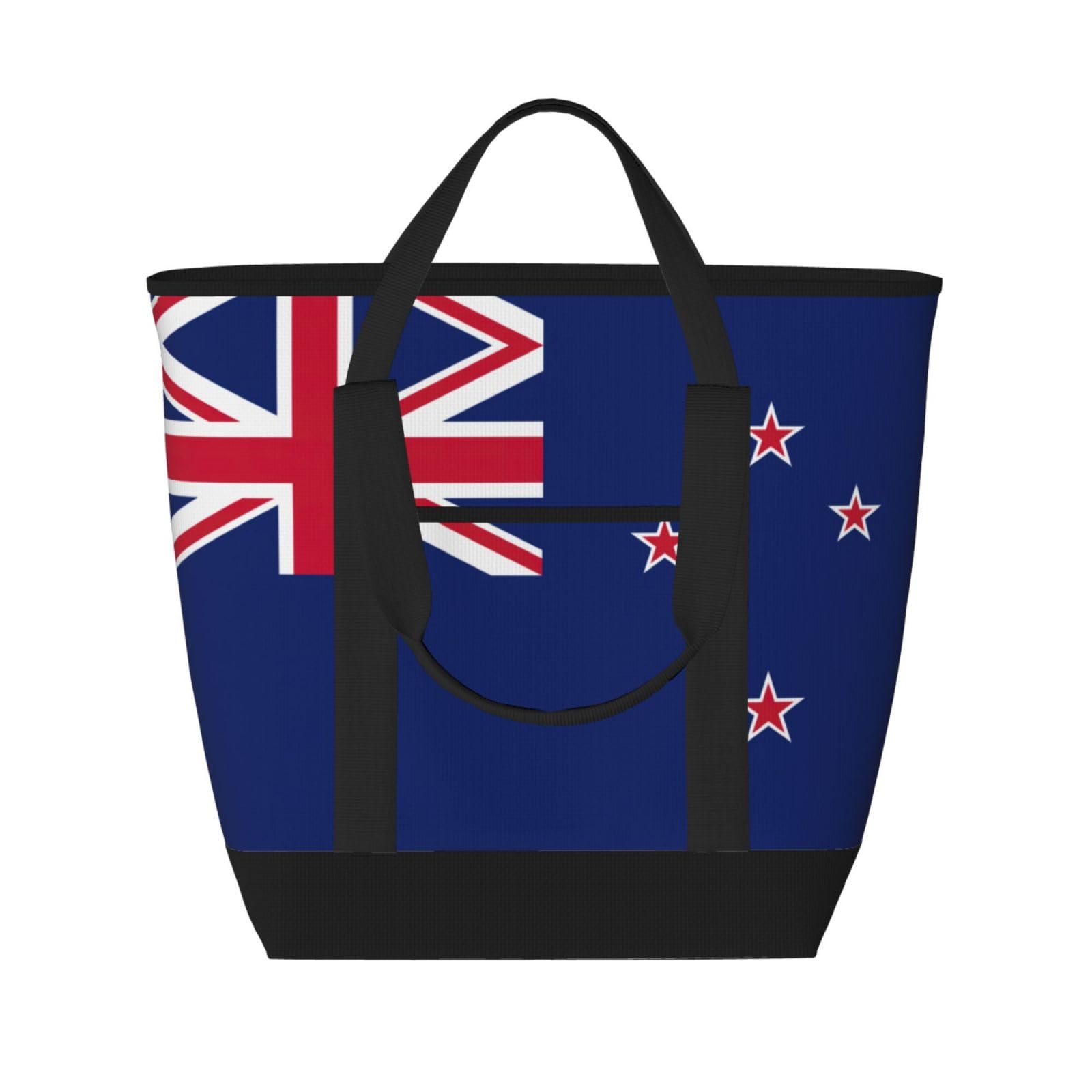 YQxwJL Isolierte Kühltasche mit neuseeländischer Flagge, großes Fassungsvermögen, Einkaufstasche, Reisetasche, Strand, wiederverwendbare Einkaufstasche für Erwachsene, Schwarz, Einheitsgröße