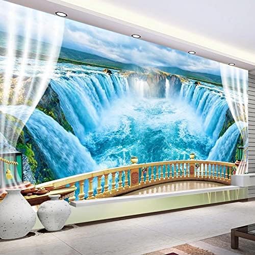 XLMING Fenster Balkon See Wasserfall Natur Landschaft 3D Tapete Home Dekoration Wohnzimmer Sofa Schlafzimmer Tv Hintergrund Wand-430cm×300cm