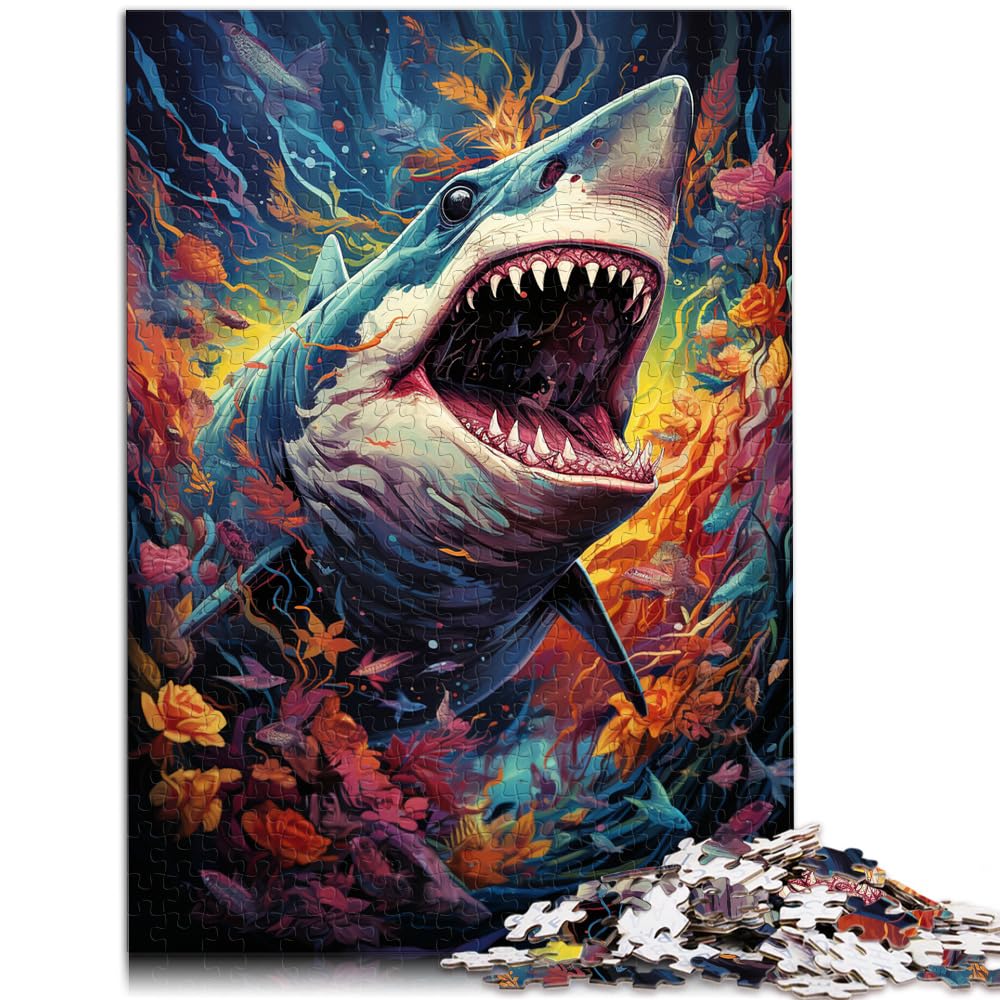 Puzzlespiel „Die farbenfrohe Psychedelie der Hai-Mythologie“ Puzzles für Erwachsene 1000 Puzzle-Spielzeug Holzpuzzles Heimdekoration 1000 Teile (50 x 75 cm)