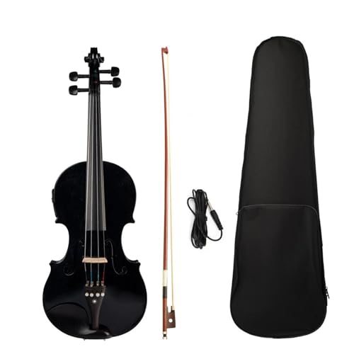 Standard Violine 4/4 Größe Akustik-Elektro-Violine Geige Brasilholz Bogen Audiokabel Brücke Violine Tragetasche(Black Color)