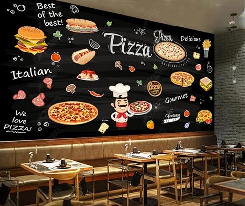 tyujlkjddlf Tapete Wandbild 3D Benutzerdefinierte Handgezeichnete Tafel Westliche Lebensmittel Pizza Zutaten Hamburger Hintergrundwand-140Cmx100Cm