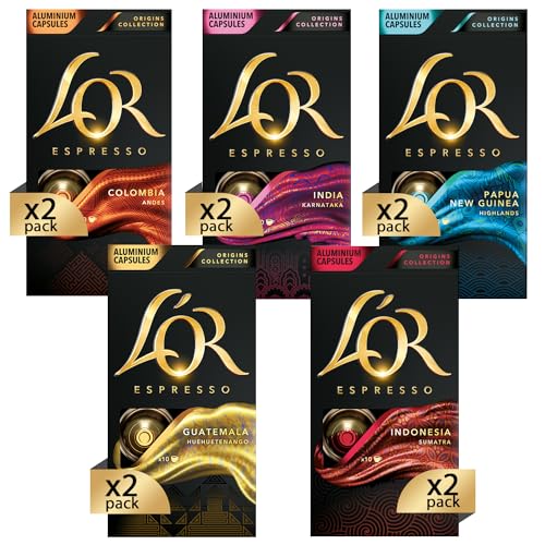 L’OR Origins Espresso Kaffee Bundle – Nespresso®* kompatible Kaffeekapseln aus Aluminium - 10 Packungen mit 10 Kapseln (100 Getränke)