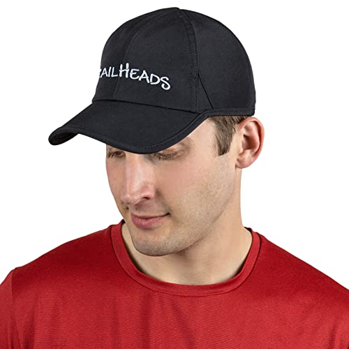 TrailHeads Lauf Kappe Herren mit UV-Schutz Schnelltrocknende Laufmütze Herren | UPF 50 Caps Männer | Basecap Herren für den Sommer - schwarz mit Logo