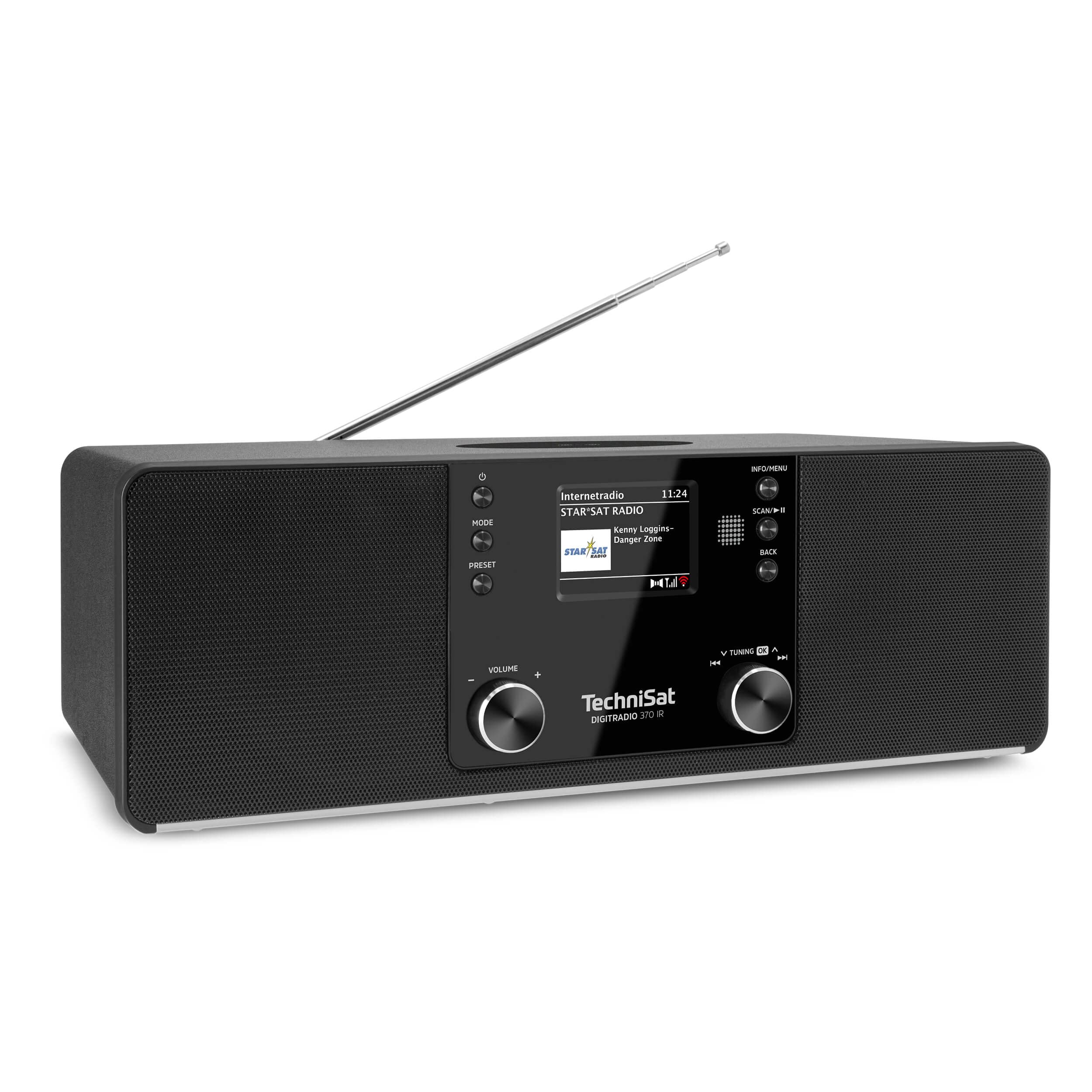 TechniSat DIGITRADIO 370 IR - Internetradio mit Wireless Charging (DAB+, FM, WLAN, Bluetooth-Audiostreaming, Farbdisplay, USB, AUX in, Kopfhöreranschluss, Wecker, 10 Watt, App-/Fernbedienung) schwarz