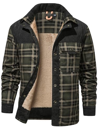 Mr.Stream Herren Thermohemd Flanellhemd Winterjacke Fleecefutter schützendem Innenfutter Holzfällerhemd Arbeitshemd DE M Plus=Asia 2XL Green