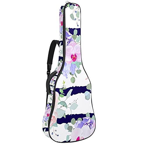 Tasche für Akustikgitarre mit mehreren Taschen Dicke Polsterung Wasserdichter Gitarrenkoffer Gig Bag 108,9x42,9x11,9 cm，Pink Rose Orchid Violet Carnation